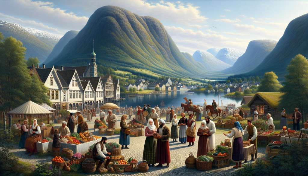 Historische markt in schilderachtige bergenstad.