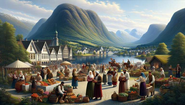 Historische markt in schilderachtige bergenstad.