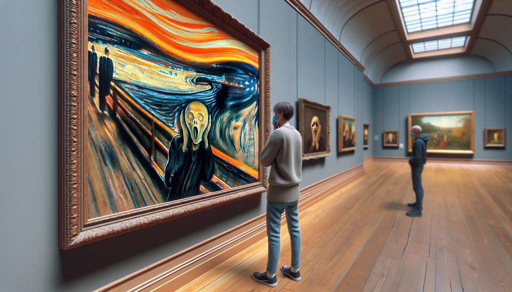 Bezoekers in museum bekijken beroemde schilderijen.