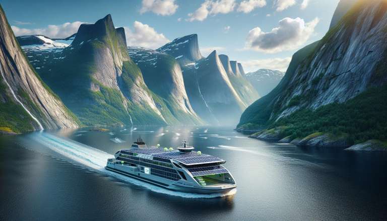 Cruiseschip in Noorse fjord met bergen.