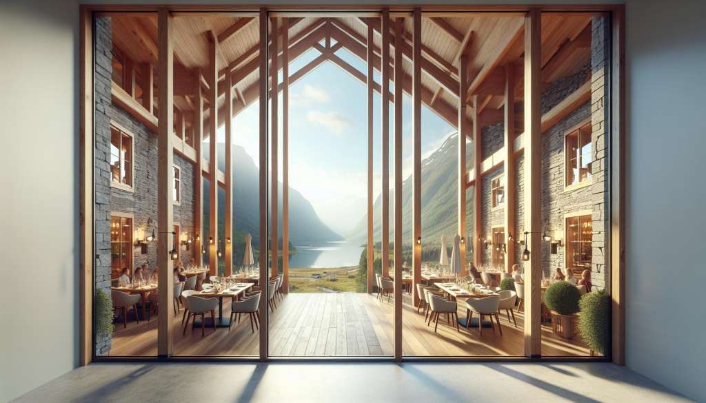 Restaurant met uitzicht op bergen en meer