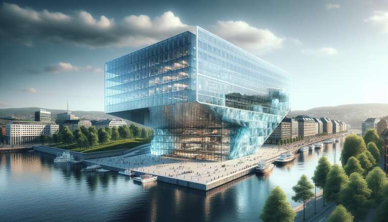 Moderne architectuur aan rivieroever.