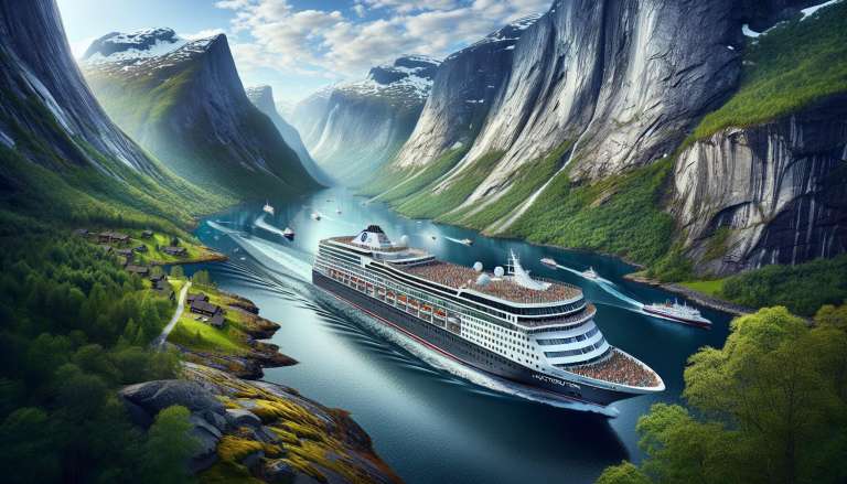 Cruiseschip in spectaculaire fjord in Noorwegen.