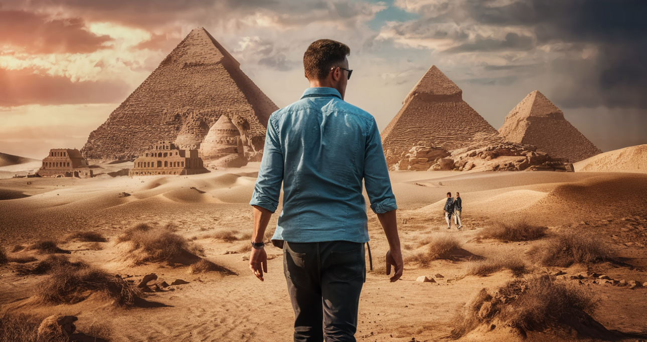 Man kijkt naar piramides in Egypte.